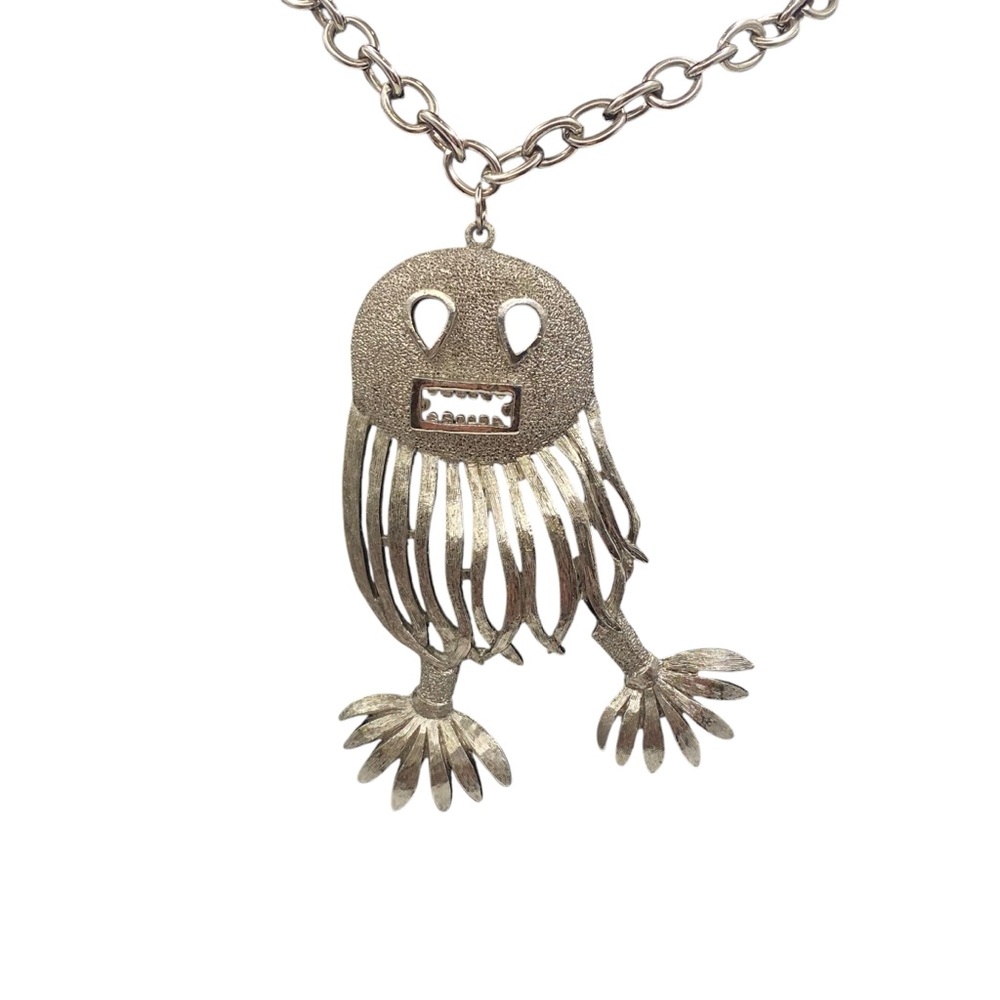 Quirky, Modern, Fun Creature  Pendant in Silver-tone Metal